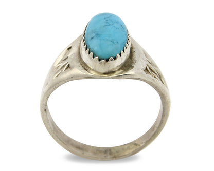 Zuni Ring .925 Silver Kingman Turquoise Hand Stamped Native American C.80's