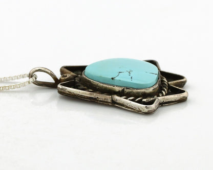 Navajo Handmade Necklace 925 Silver Natural Blue Turquoise Native Artist C.70's