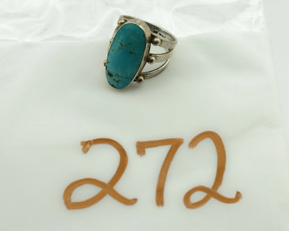 Navajo Ring .925 Silver Blue Turquoise Artist Signed LY C.1980's