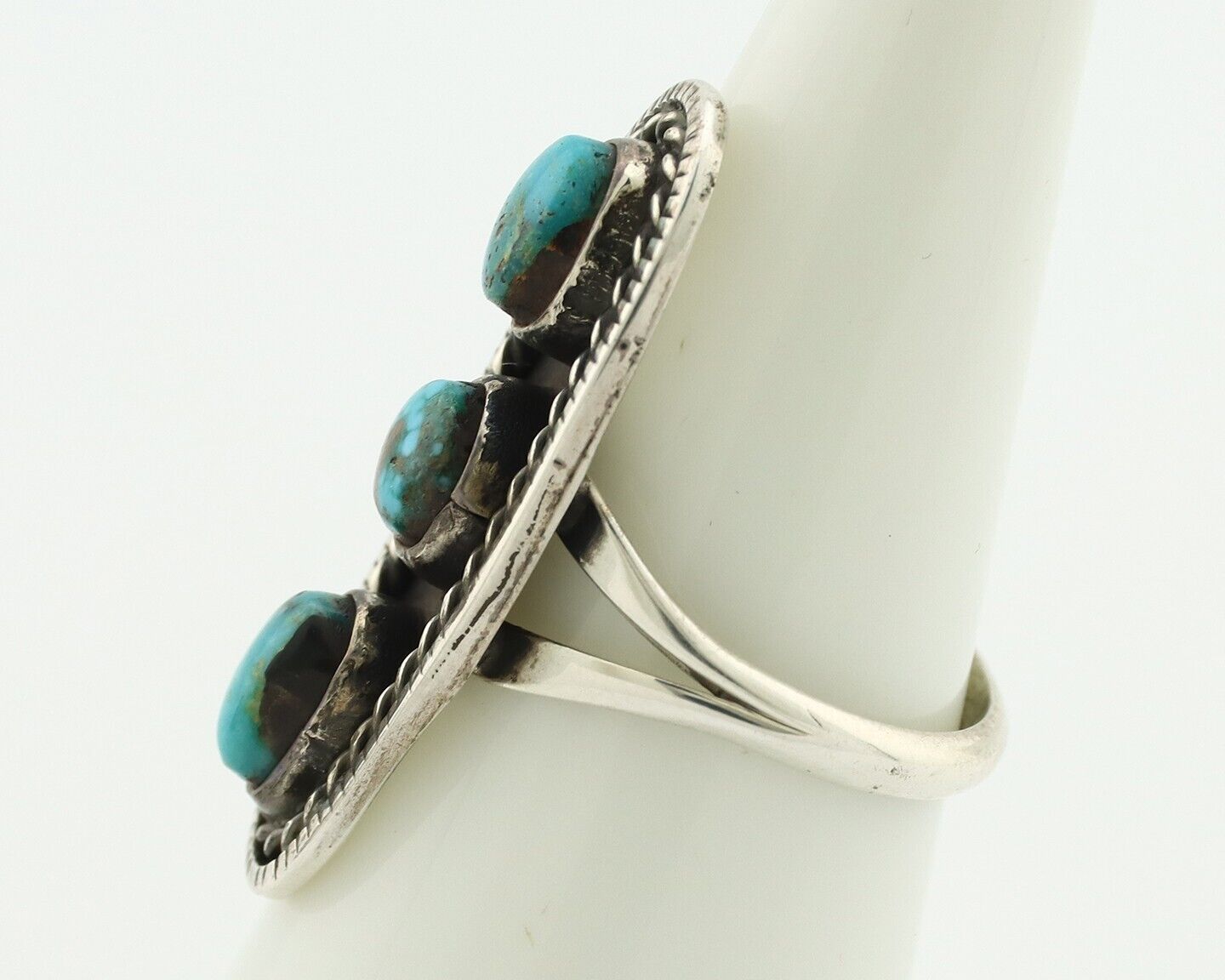 Navajo Ring .925 Silver Natural Blue Turquoise Native American Artist C.80's