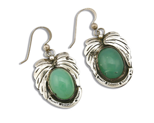 Women's Navajo Earrings .925 Silver Real California Jade Signed LL C.70's