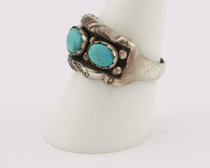 Navajo Ring .925 Silver Natural Blue Turquoise Artist Signed Sun Bell C.80's