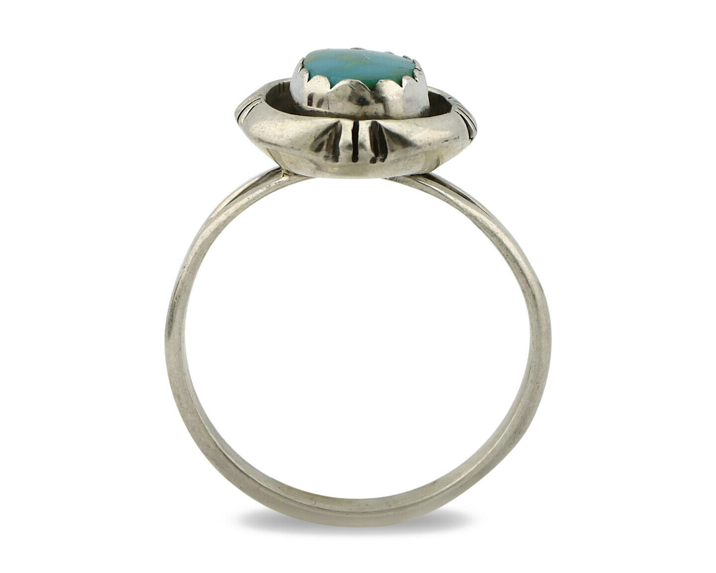 Navajo Ring .925 Silver Blue Gem Turquoise Handmade Native American Artist C80s