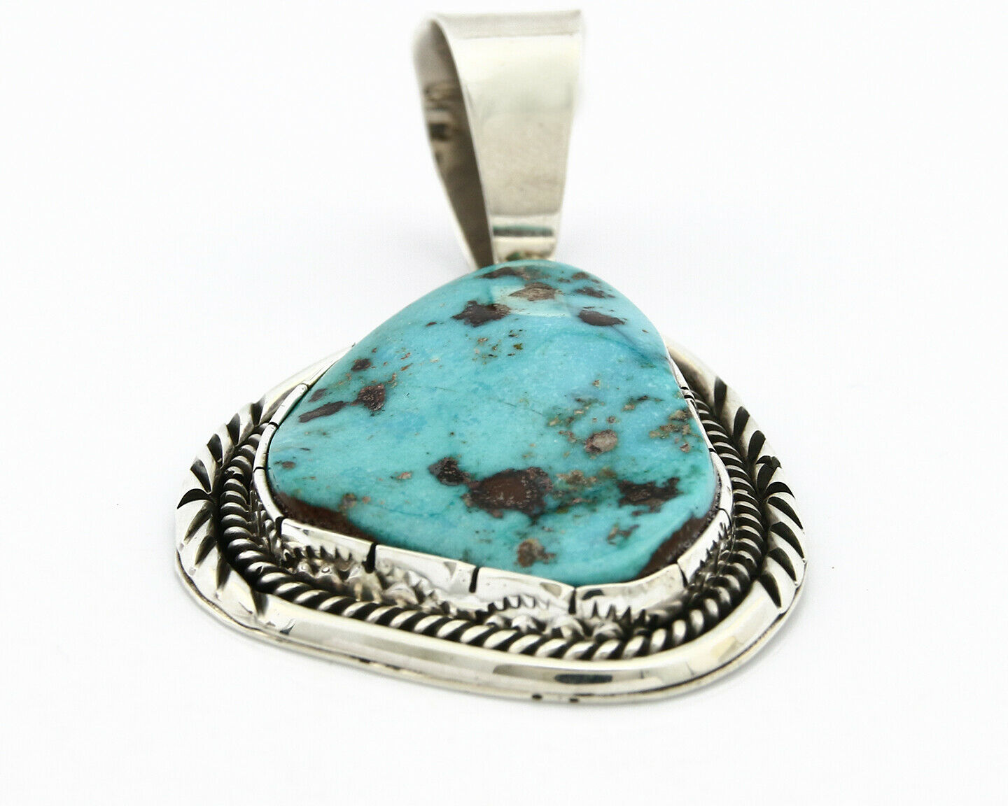 Navajo Turquoise Pendant .925 Silver Handmade Signed Lee Bennett C.80's