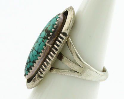 Navajo Ring .925 Silver Spiderweb Turquoise Native American Artist C.1980's