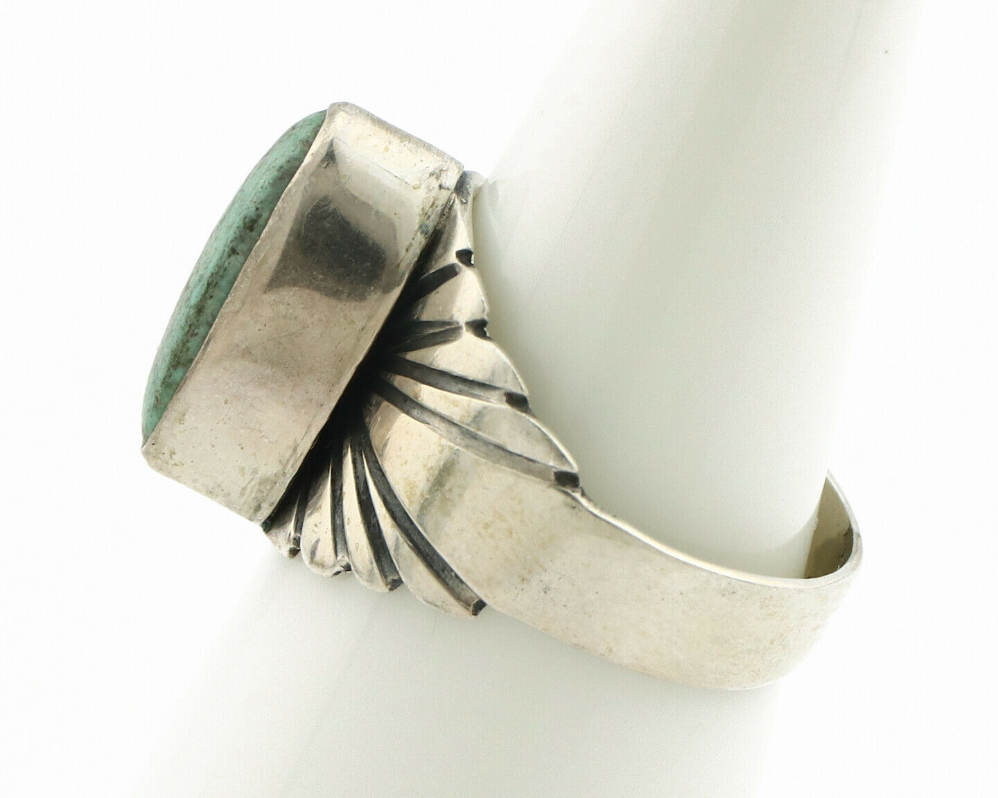 Navajo Ring .925 Silver Kingman Turquoise Artist Signed Apache C.80's