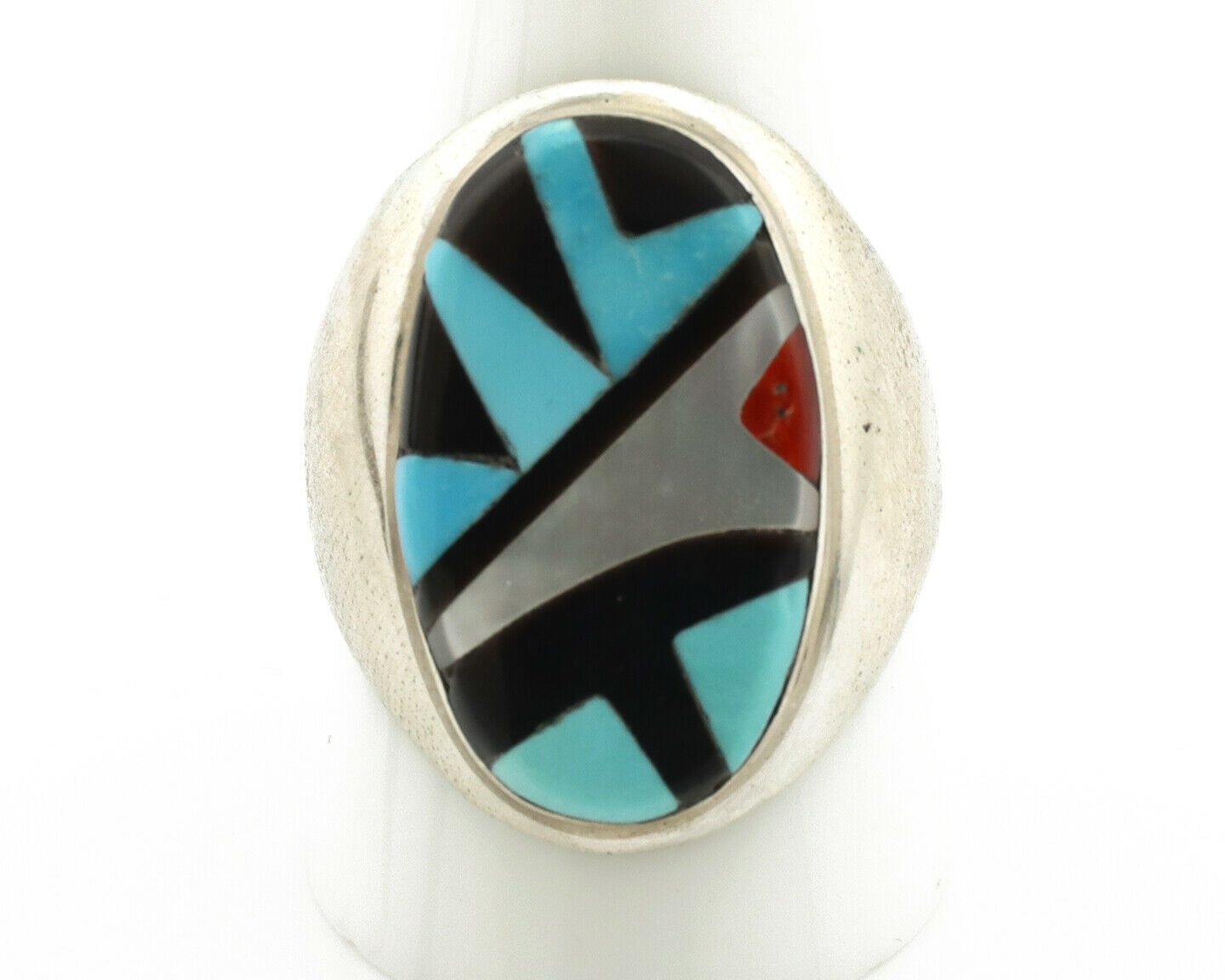 Zuni Inlaid Ring .925 Silver Gemstone Artist Richard & Geneva Terraza C.1980's
