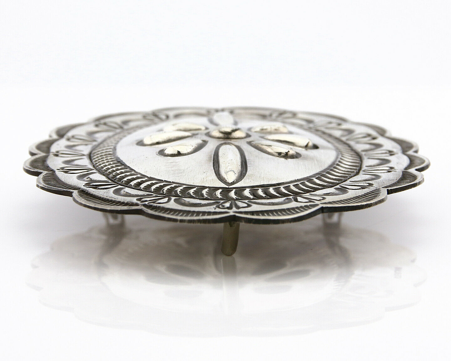 Navajo Belt Buckle .925 Silver Hand Stamped Artist Native American C.80's