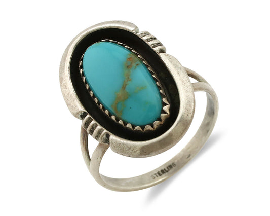 Navajo Ring .925 Silver Nevada Turquoise Native American Artist C.1980's