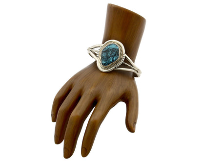 Navajo Bracelet .925 Silver Natural Blue Turquoise Signed Mc Cray C.80's