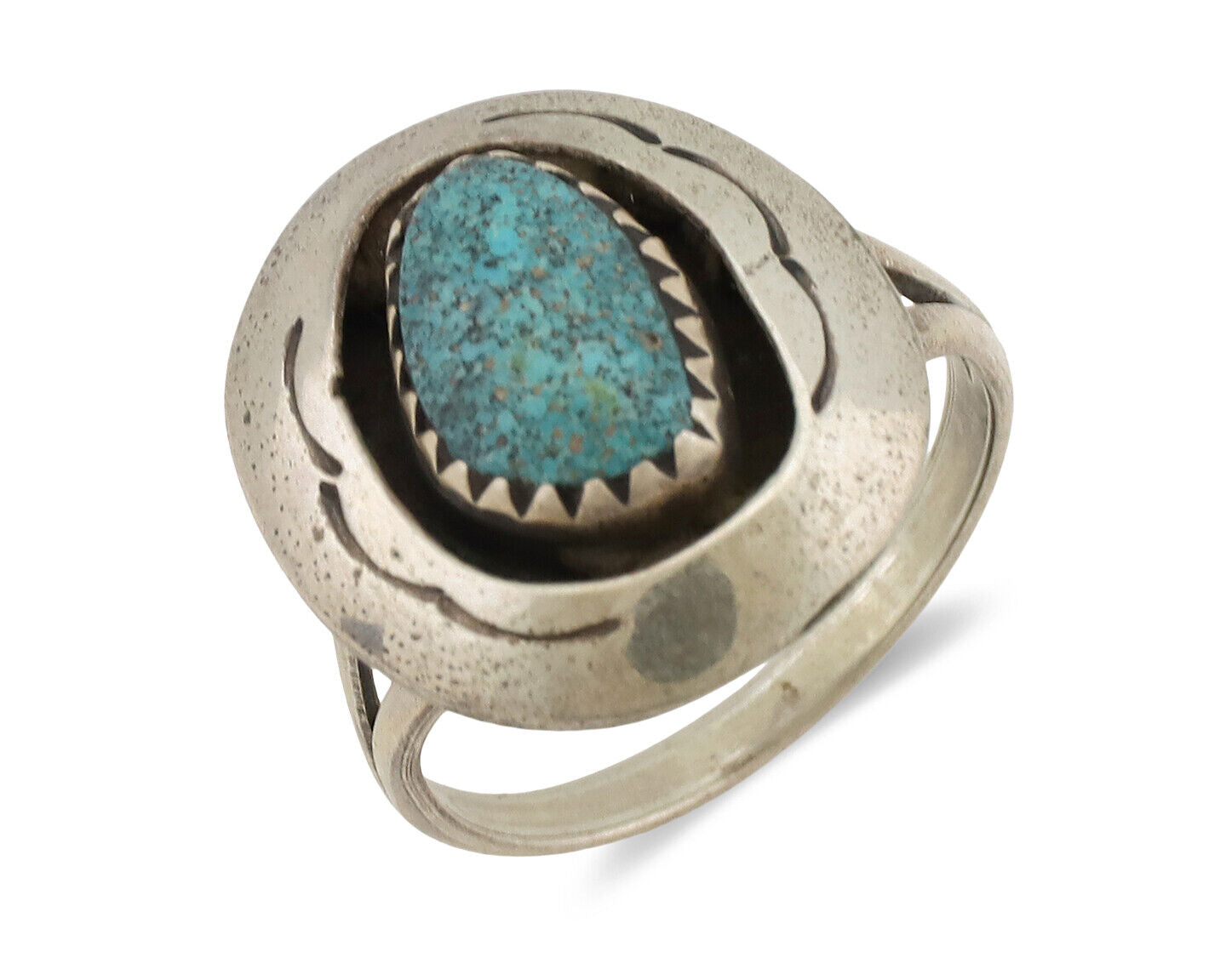Navajo Ring .925 Silver Spiderweb Turquoise Native American Artist C.1980's