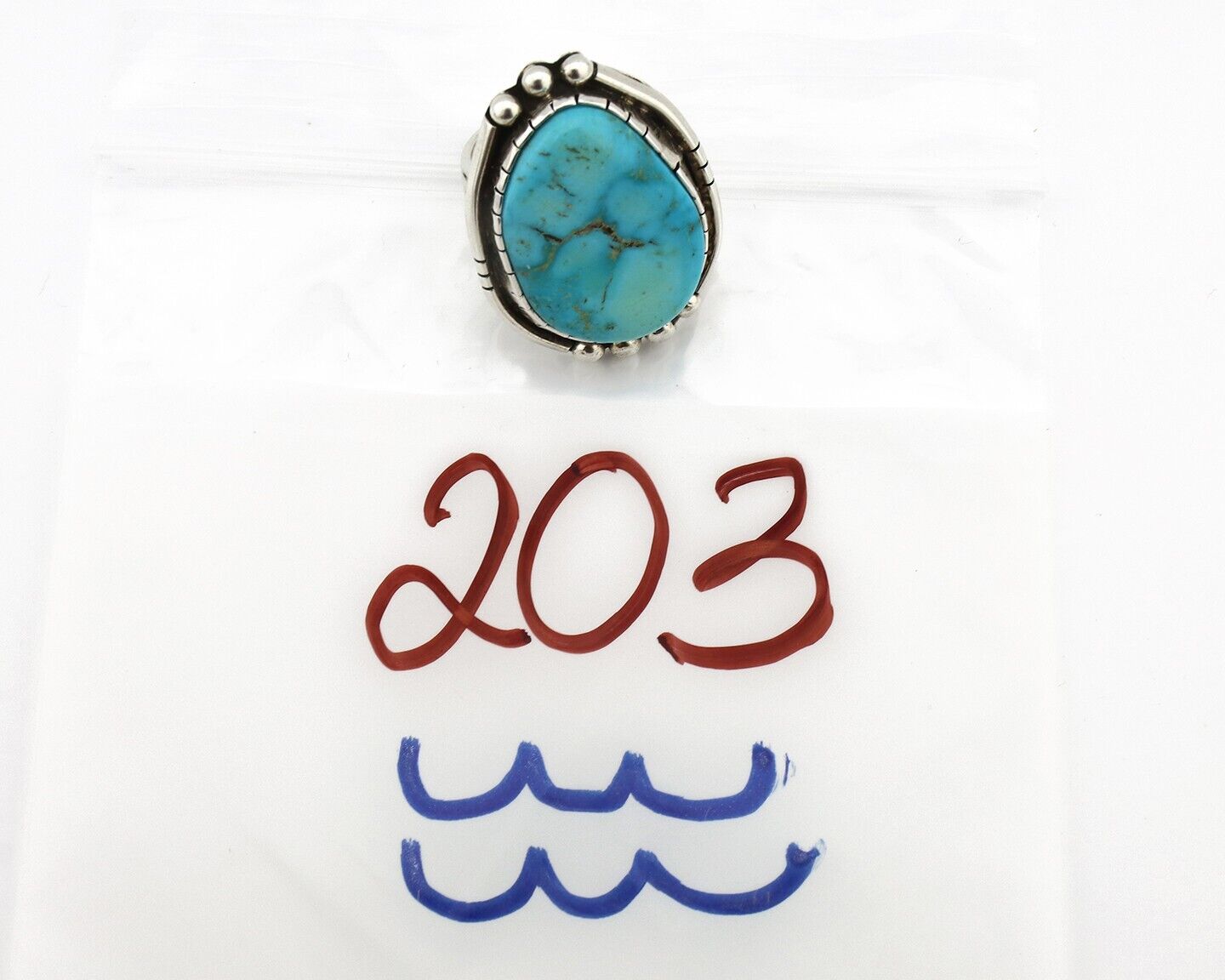 Navajo Ring 925 Silver Natural Mined Blue Gem Turquoise Artist Signed A C.80's