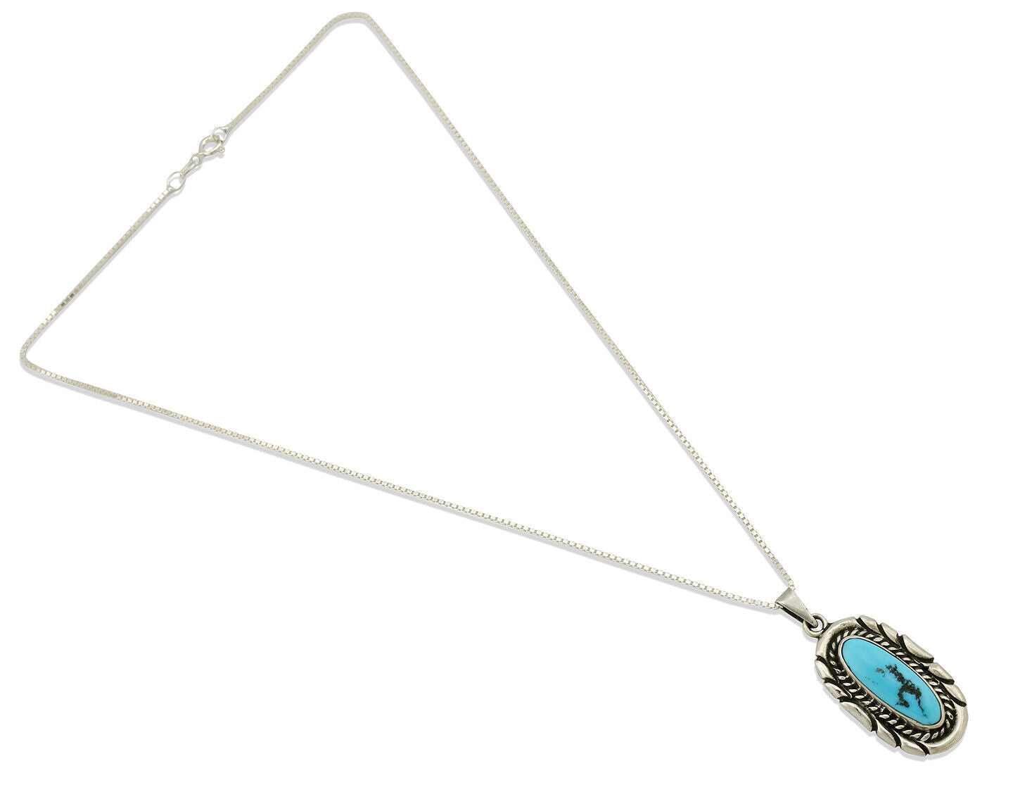 Navajo Necklace .925 Silver Sleeping Beauty Turquoise Signed M Montoya C.80's