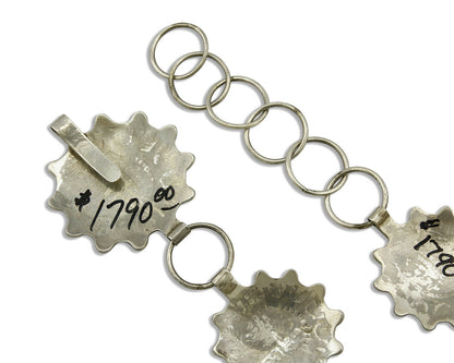 Navajo Concho Belt .925 Silver Handmade Hand Stamped Tiwa Sun C.80's