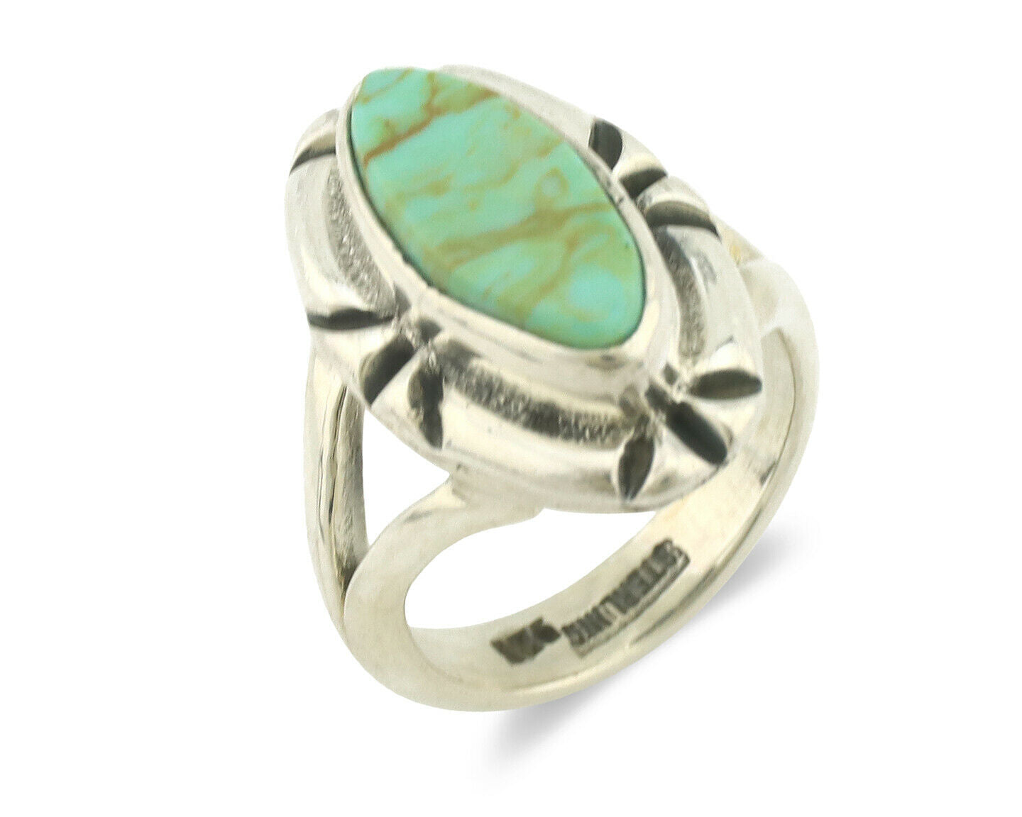 Navajo Ring .925 Silver Natural Mined Turquoise Artist Signed Gecko C.80's