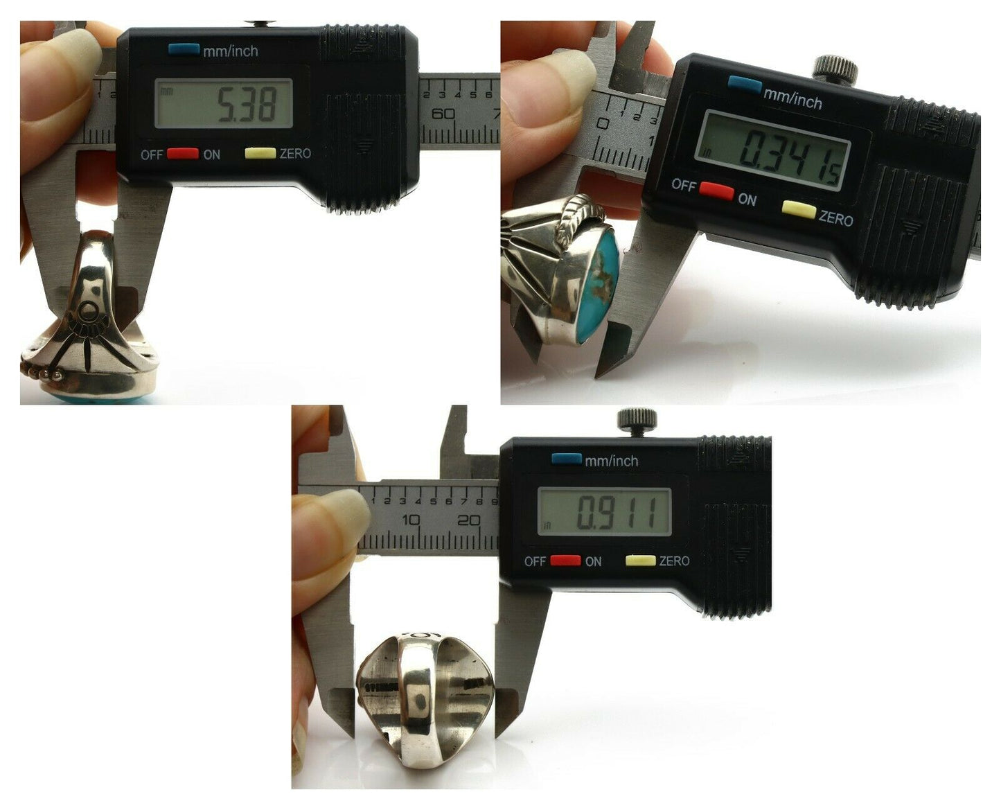 Navajo Ring .925 Silver Turquoise Mountain Native American Artist C.80's