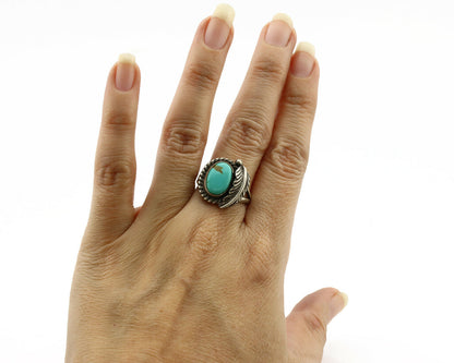 Navajo Ring .925 Silver Kingman Turquoise Artist Signed Sun C.1980's