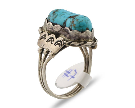 Navajo Ring 925 Silver Blue Gem Turquoise Artist Signed Tony Guerro C.80's