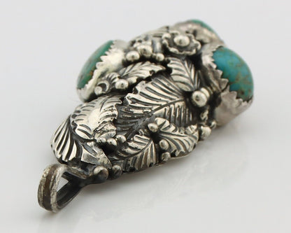 Navajo Pendant 925 Silver Natural Mined High Grade Turquoise Signed Tom Willeto