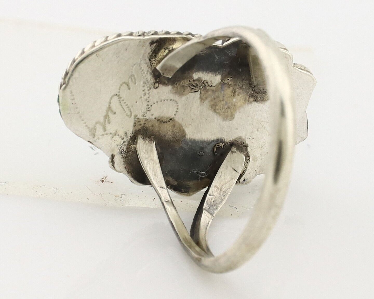 Navajo Inlaid Ring 925 Silver Blue Turquoise Artist Signed Justin Morris C.80s