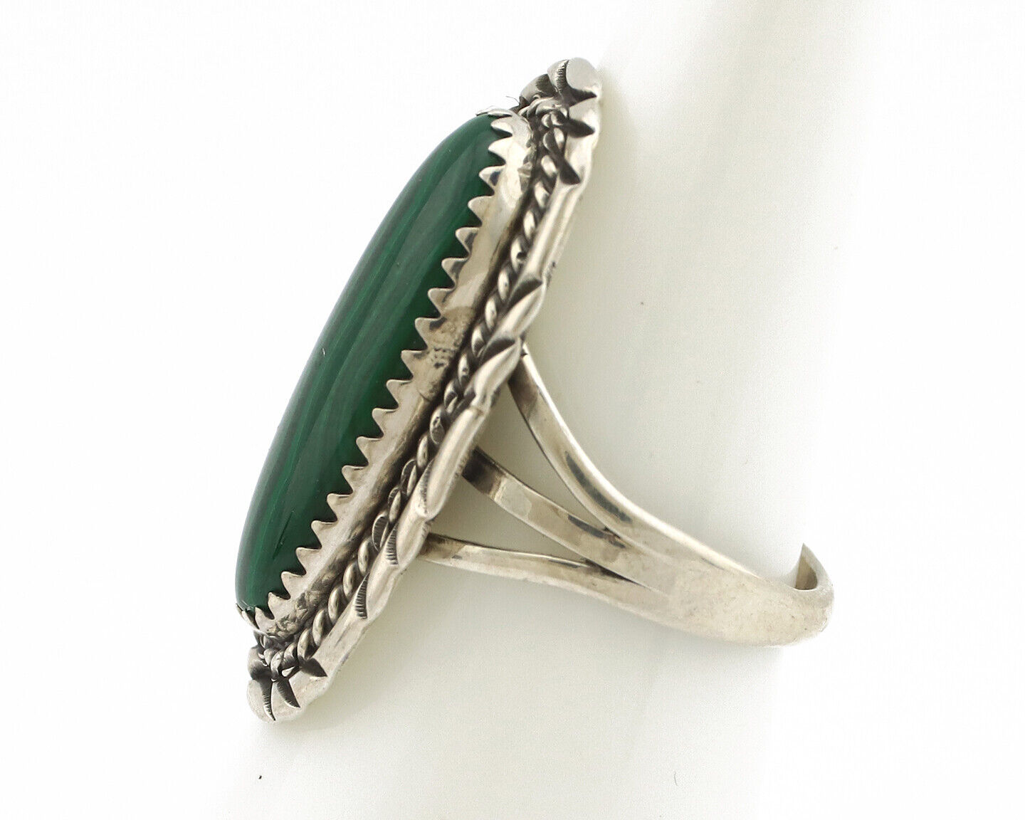 Navajo Ring 925 Silver Natural Malachite Artist Signed William Denetdale C.80's