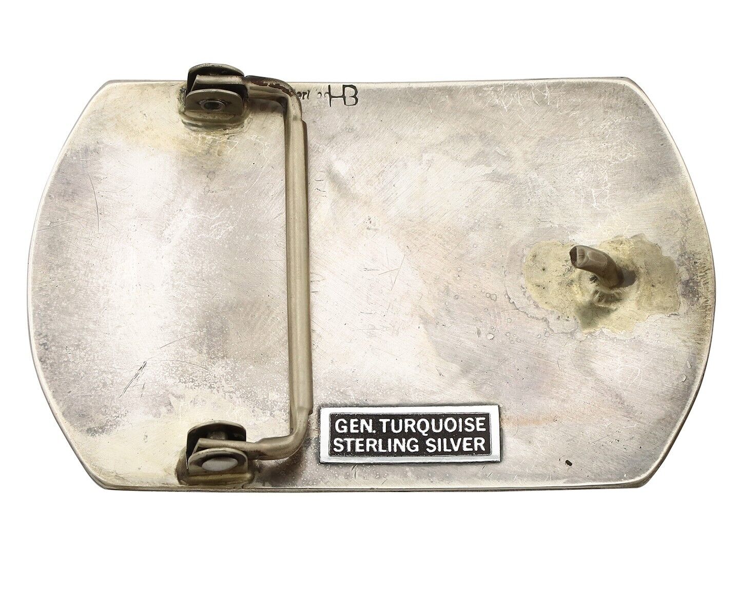 Navajo Belt Buckle 925 Silver Handmade Chip Inlay Artist Signed Henry Baca C.80s