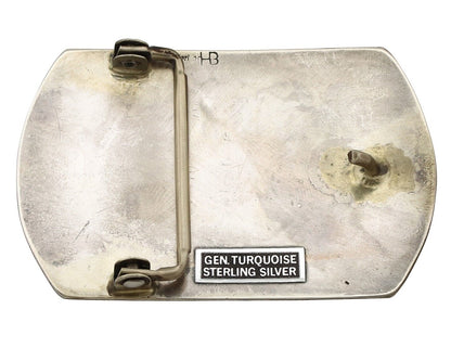 Navajo Belt Buckle 925 Silver Handmade Chip Inlay Artist Signed Henry Baca C.80s