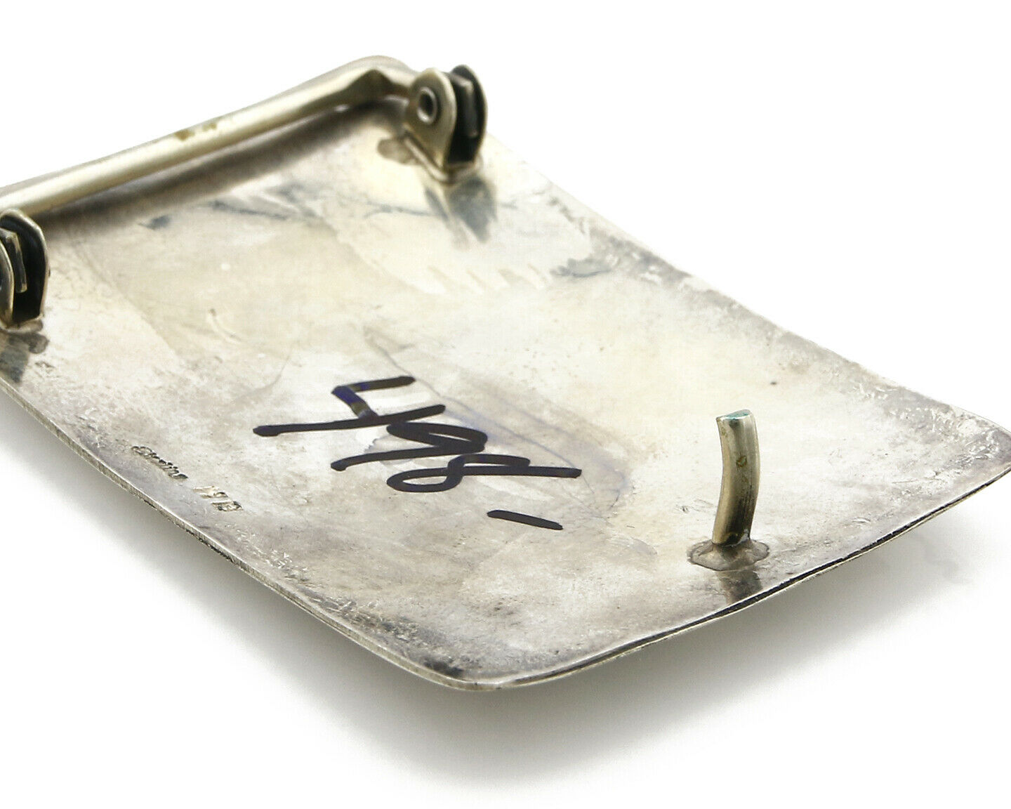 Navajo Belt Buckle .925 Silver Turquoise Coral Artist HB C.80's