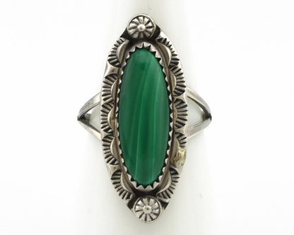 Navajo Ring 925 Silver Natural Malachite Artist Native American Signed H C.80's