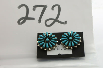 Zuni Earrings .925 Silver Petti Point Natural Blue Turquoise Native Artist C.80s