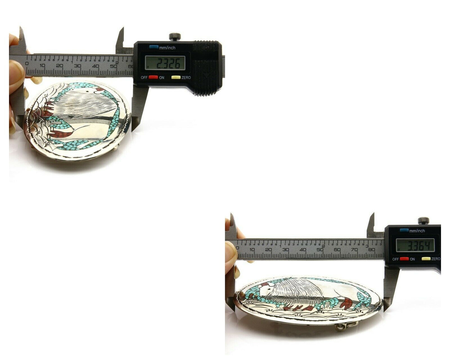 Navajo Belt Buckle .999 Nickle Silver Turquoise Coral Signed SD C.80's