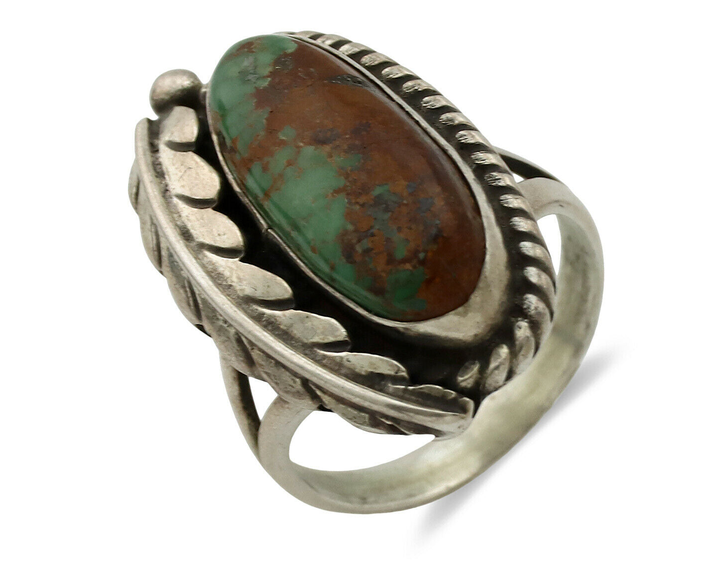 Navajo Ring .925 Silver Manassas Turquoise Signed Native Artist C.80's