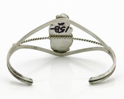 Navajo Bracelet .925 Silver Turquoise & Red Coral Cuff Signed Paul J Circa 1980s