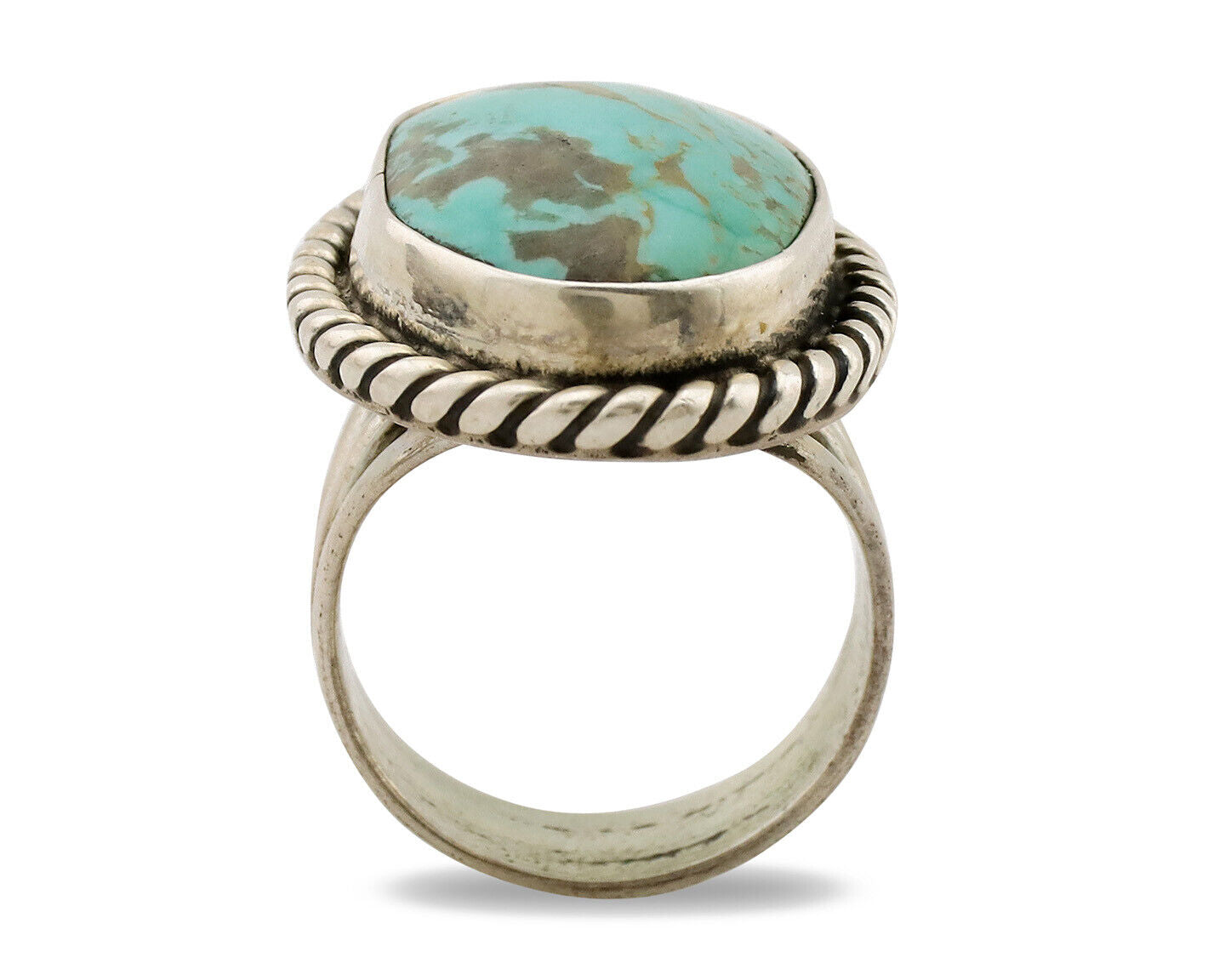 Navajo Ring .925 Silver Kingman Turquoise Native American Artist C.1980s