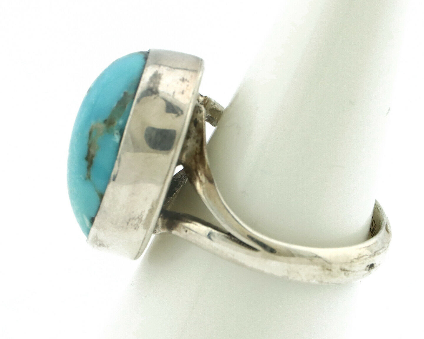 Navajo Ring .925 Silver Natural Blue Turquoise Signed Apache C.80's