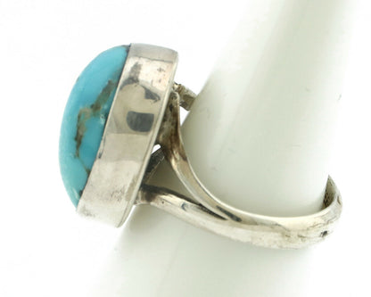 Navajo Ring .925 Silver Natural Blue Turquoise Signed Apache C.80's