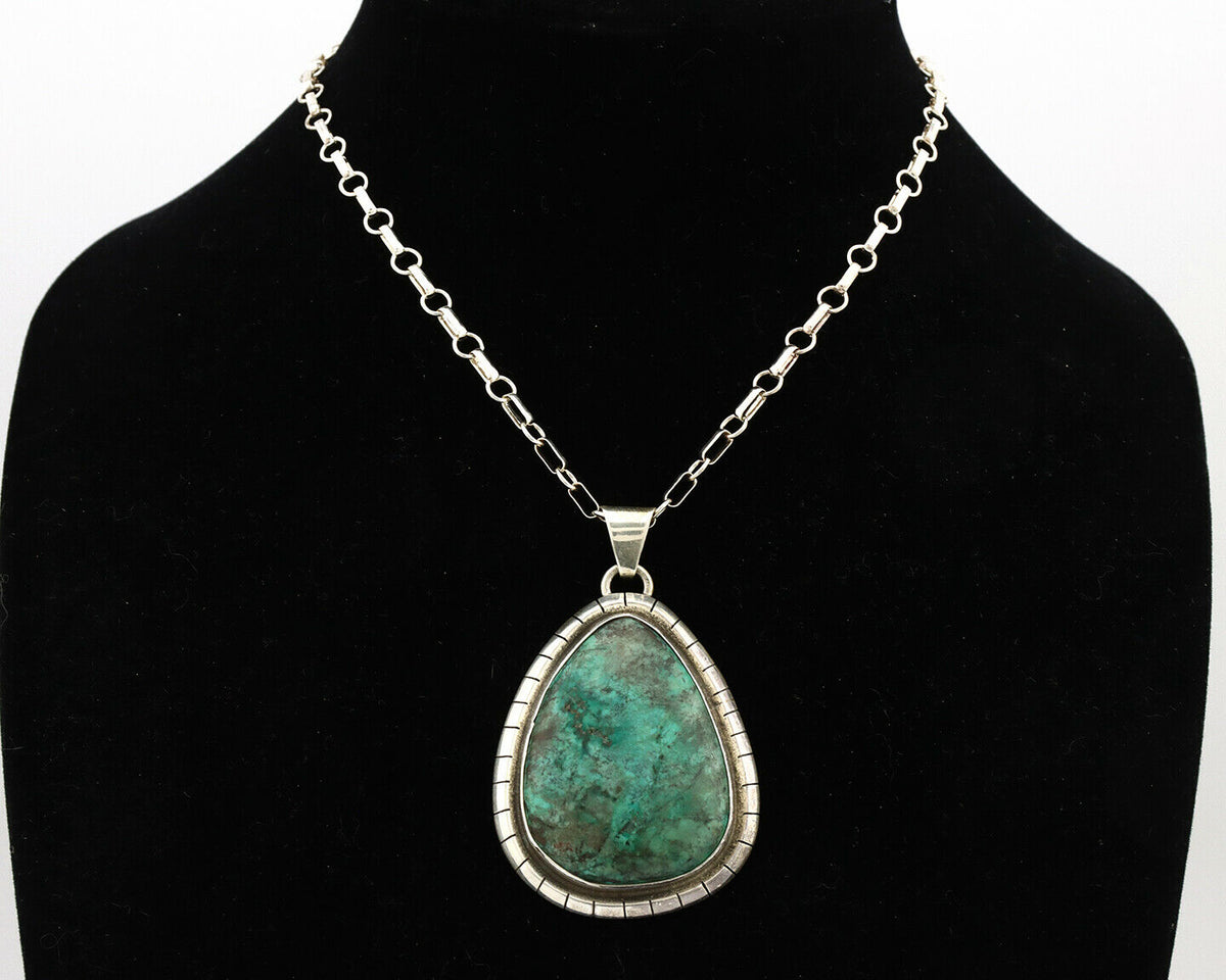 Navajo Necklace .925 Silver Blue Green Turquoise Native American Artist C.80's