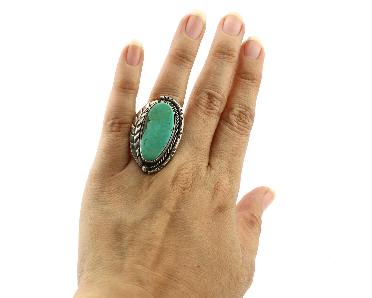 Navajo Ring 925 Silver Castle Dome Turquoise Native American Artist C.70's