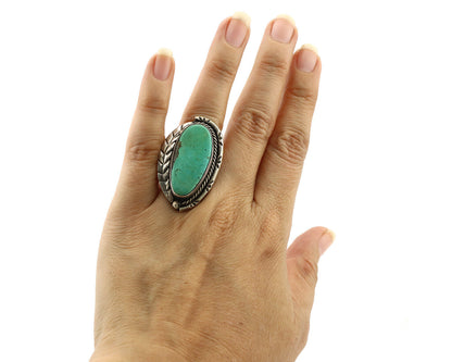 Navajo Ring 925 Silver Castle Dome Turquoise Native American Artist C.70's