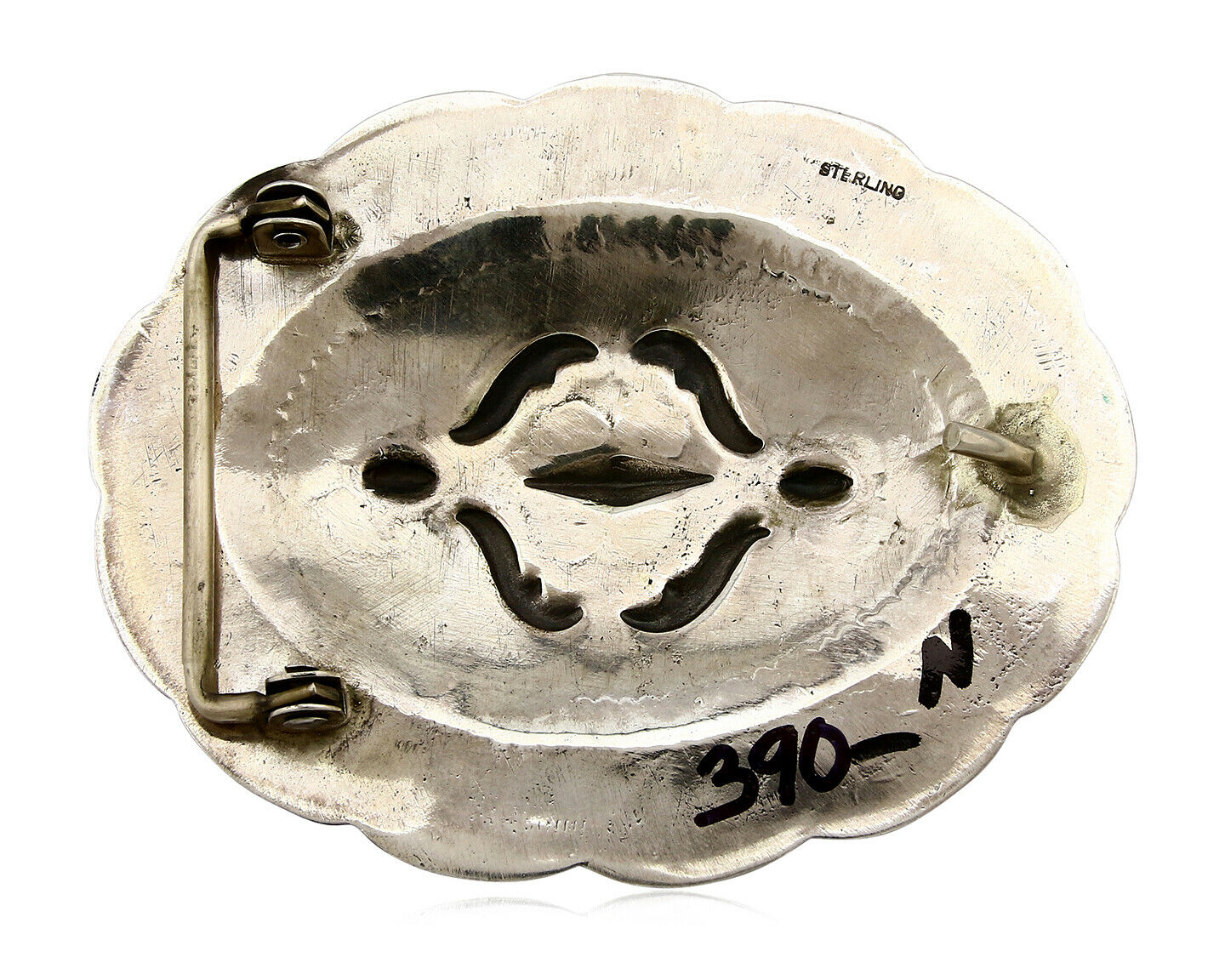 Navajo Belt Buckle .925 Silver Hand Stamped Artist Native American C.80's