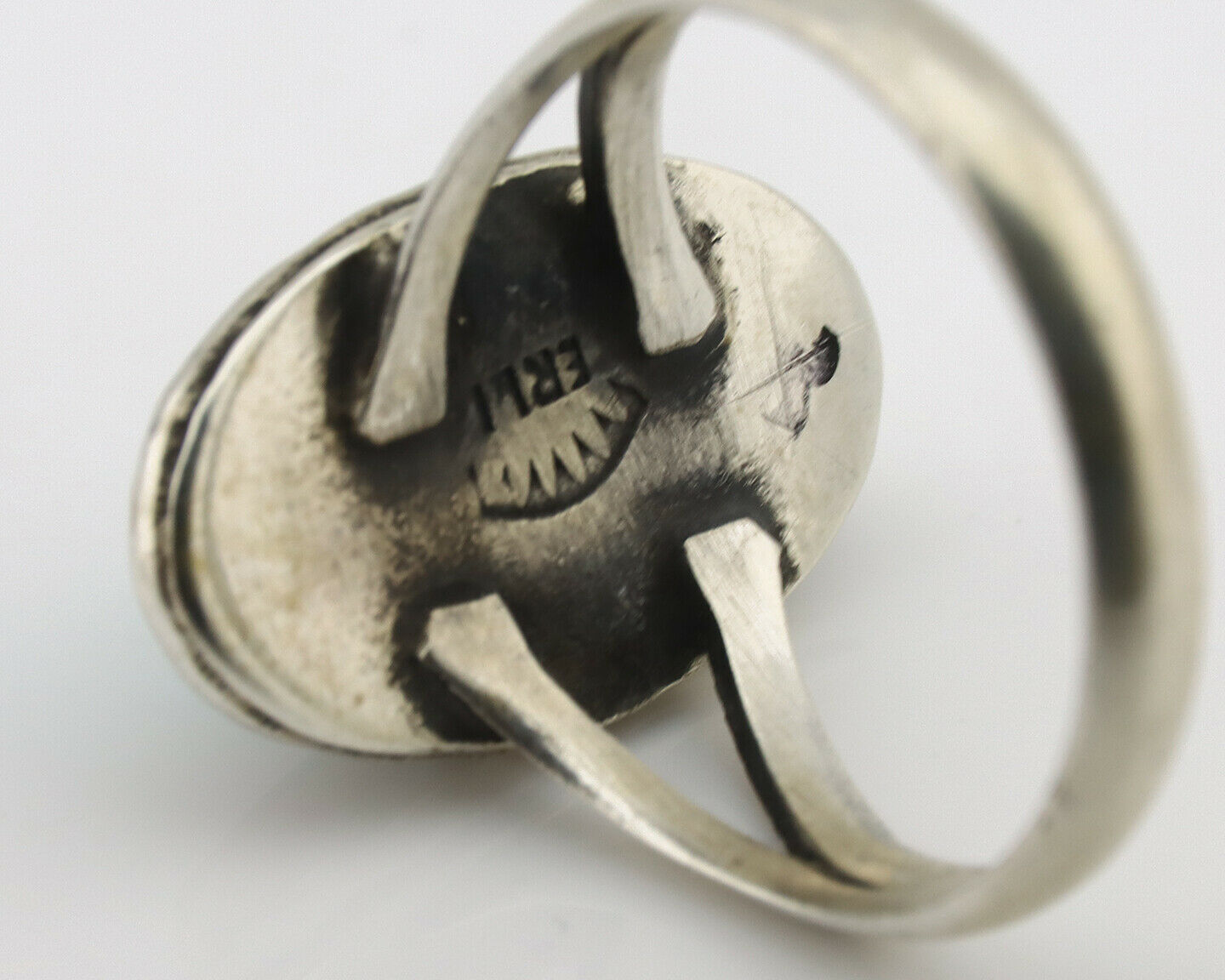 Navajo Ring .925 Silver Kingman Turquoise Native Artist Signed C.80's