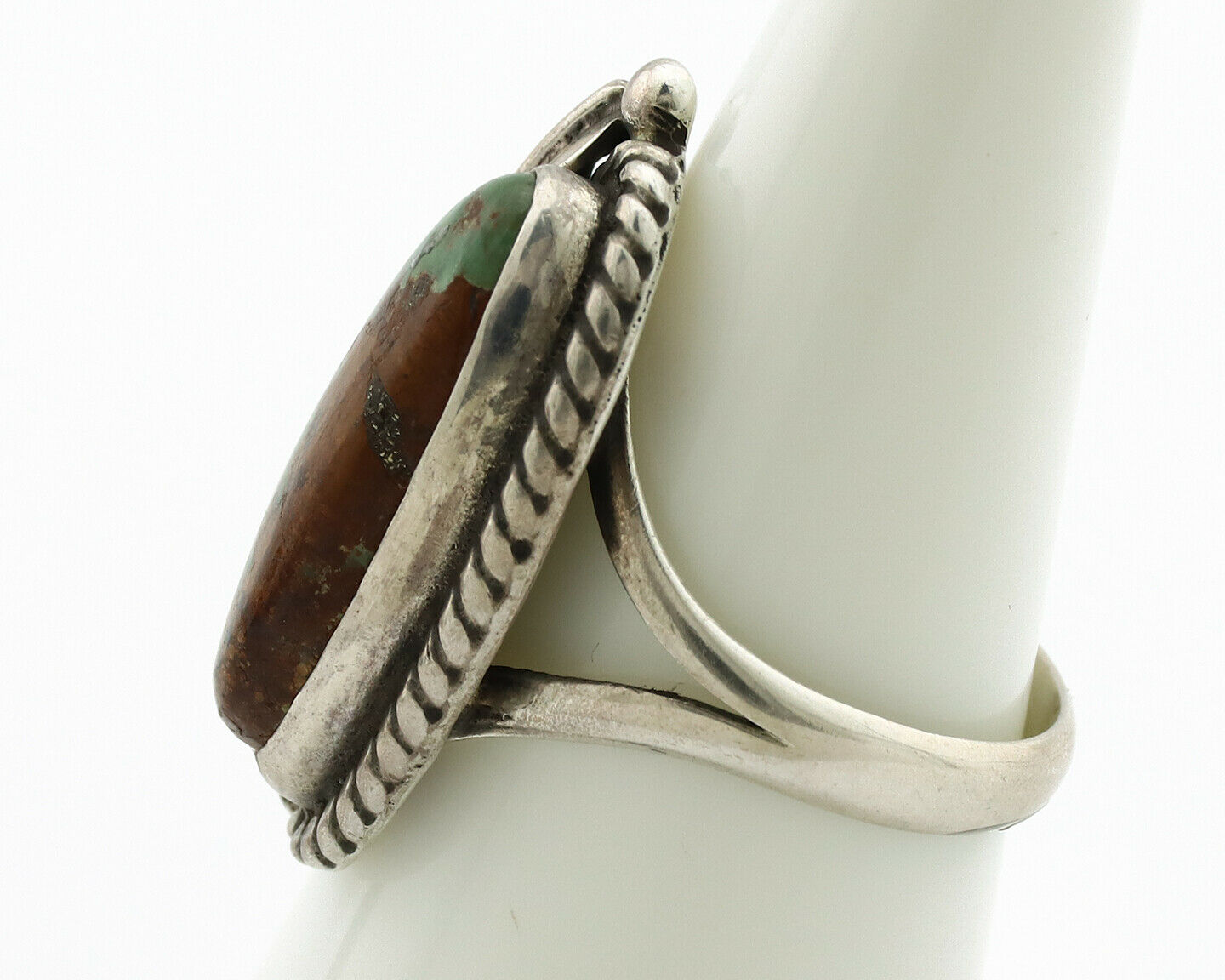 Navajo Ring .925 Silver Manassas Turquoise Signed Native Artist C.80's