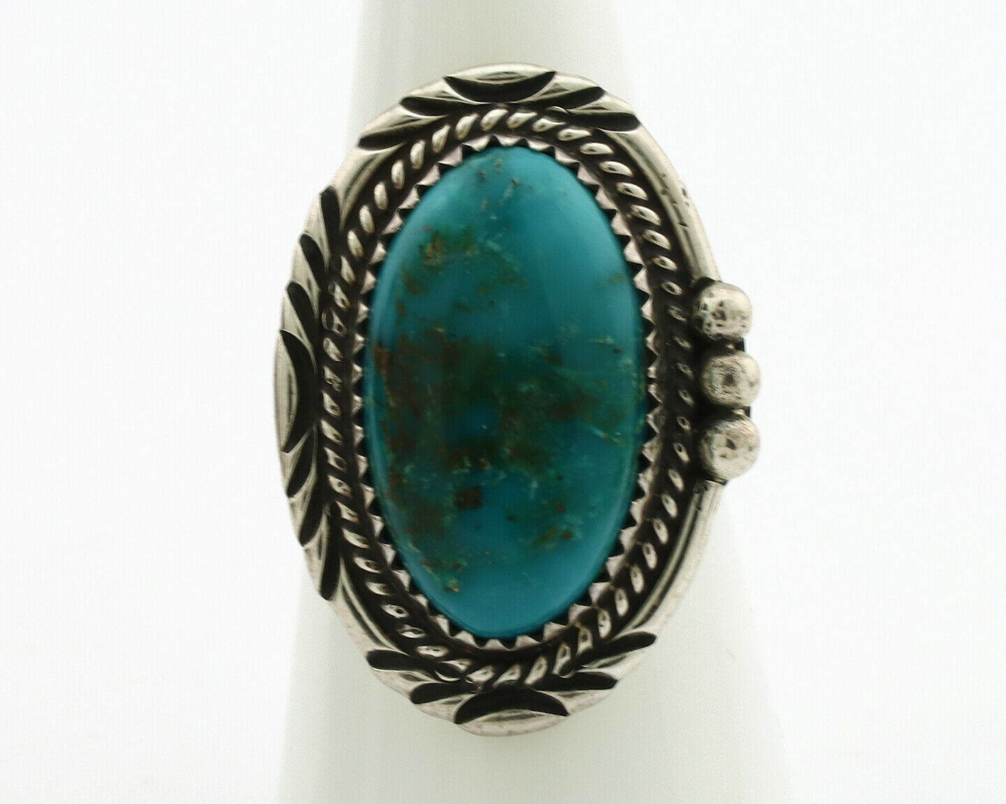 Navajo Ring .925 Silver Kingman Turquoise Native American Artist C.1980's