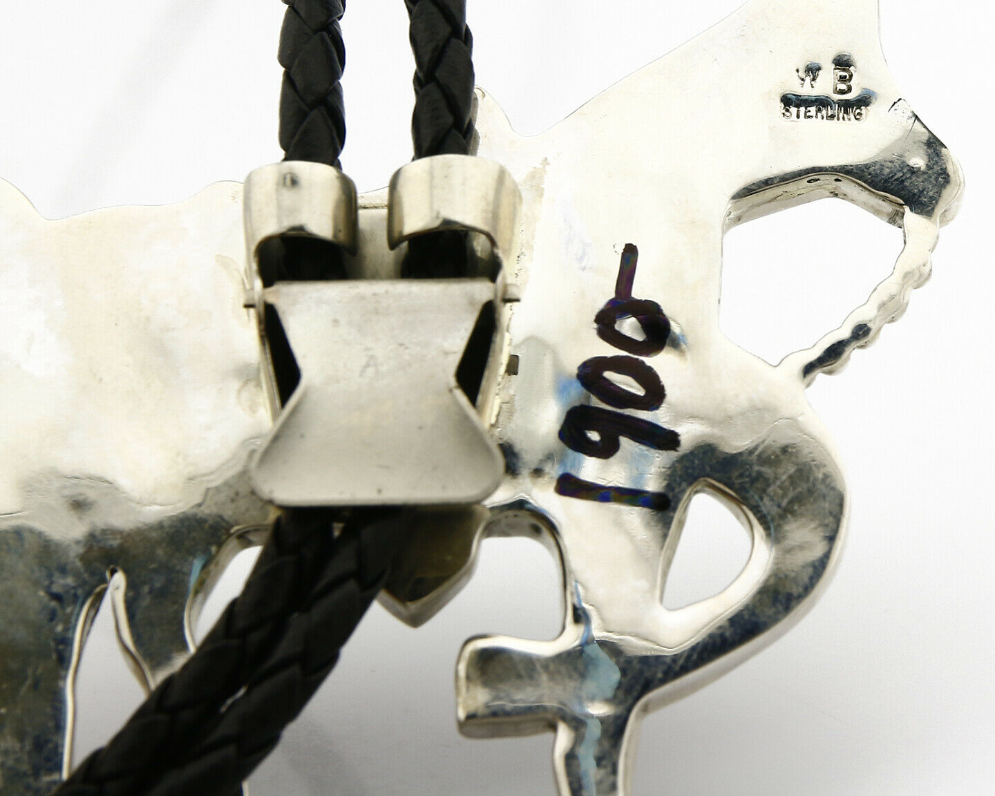 Navajo Bolo Tie .925 Silver Natural Gemstone Signed Artist WB Circa 1980's