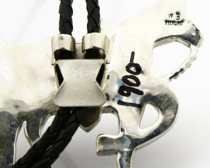 Navajo Bolo Tie .925 Silver Natural Gemstone Signed Artist WB Circa 1980's
