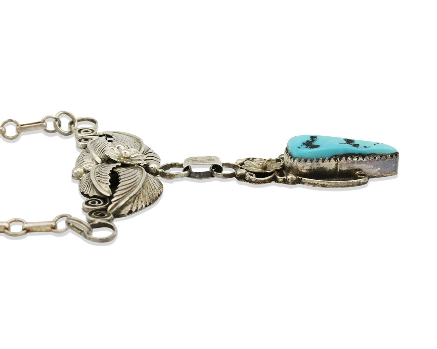 Navajo Necklace .925 Silver Sleeping Beauty Turquoise Signed K C.80's