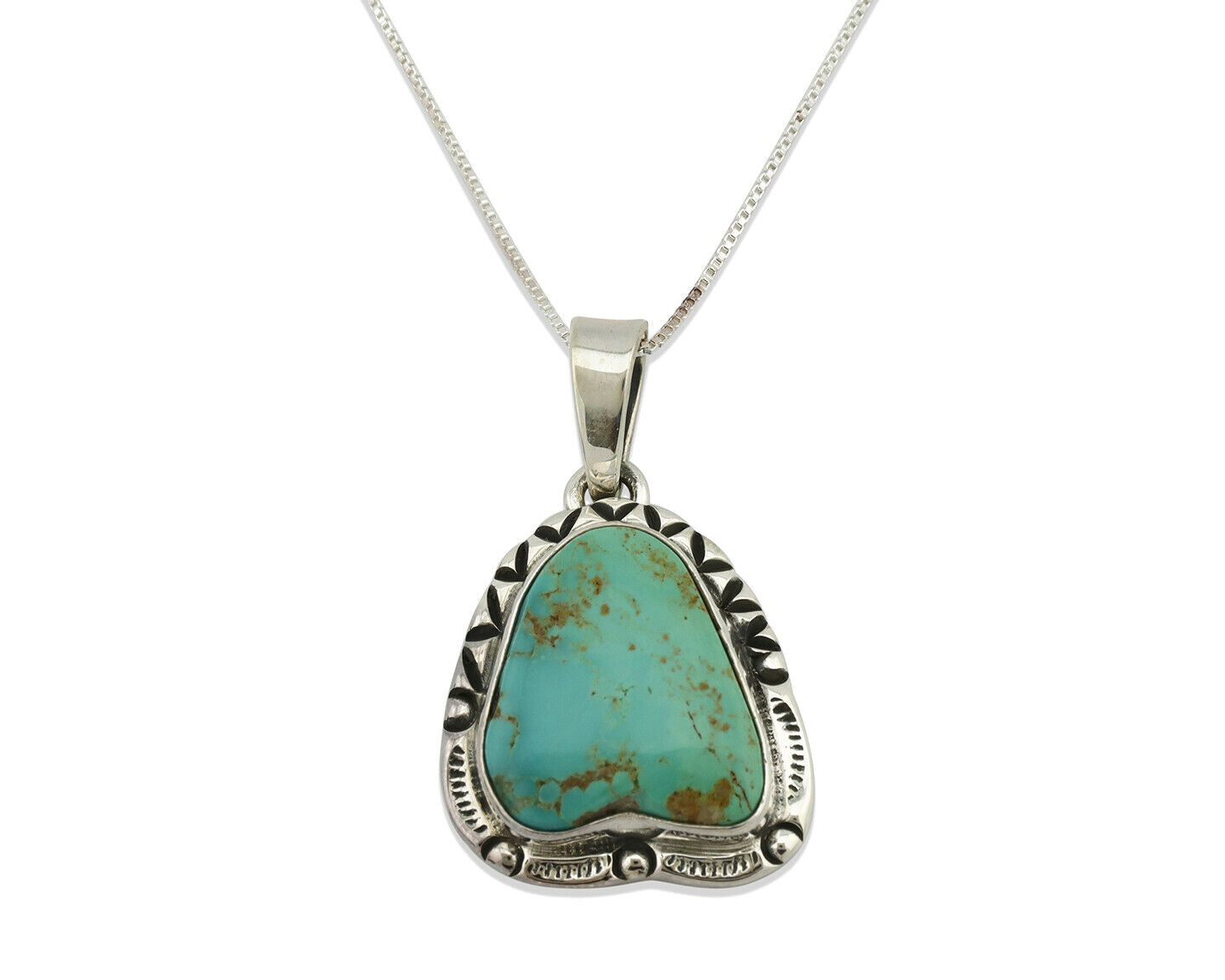 Navajo Kingman Turquoise Pendant .925 Silver Hand Stamped Signed Gecko C.80's