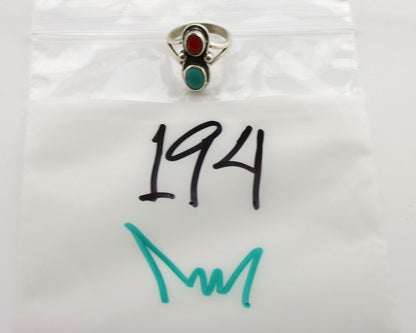 Navajo Handmade Ring 925 Silver Coral & Turquoise Native American Artist C.80's