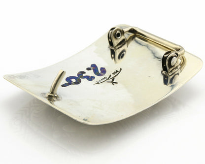 Navajo Belt Buckle .925 Silver Morenci Turquoise Artist Signed Tipi C.80's