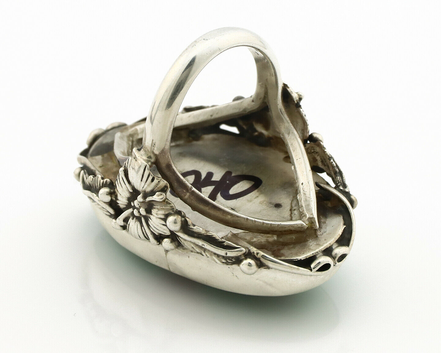 Navajo Ring .925 Silver Natural Green Turquoise Native Artist C.80's